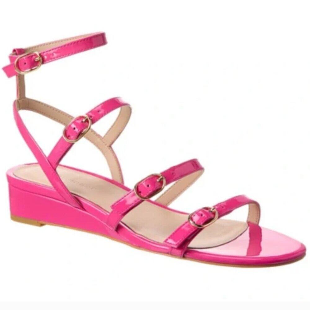 Stuart Weitzman Grecian Buckle Wedge Sandal In Pink Size 7 New